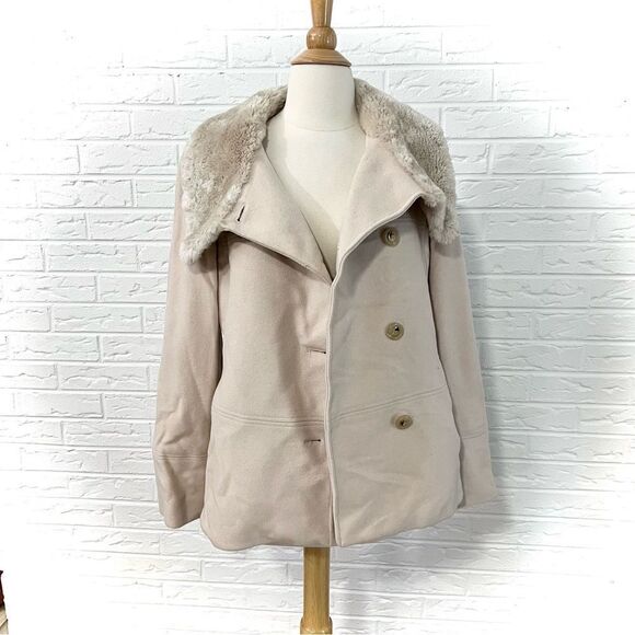 Cole Haan Wool Cashmere Fur Neck Peacoat Size 6 - Picture 2 of 9